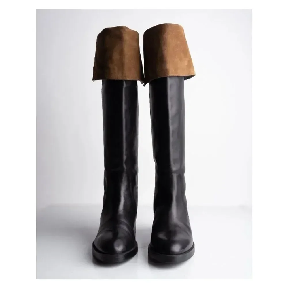 Zara Womens Leather Knee High Boots Black Contrast suede US 9 EU 40 NWD 2053/410